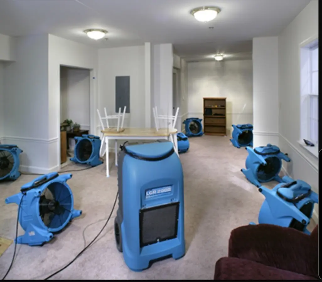 Air movers and dehumidifier setup for Water Damage Restoration in St. Louis Park